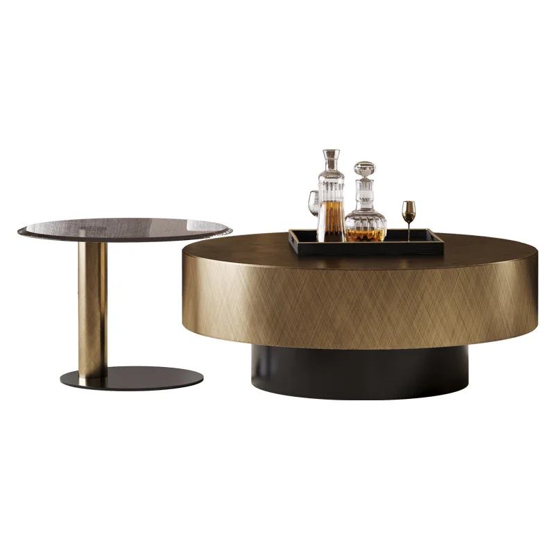 

Light Luxury Gold Living Room Coffee Table Villa Designer Art Bronze Brushed Size round Tea Table Combination