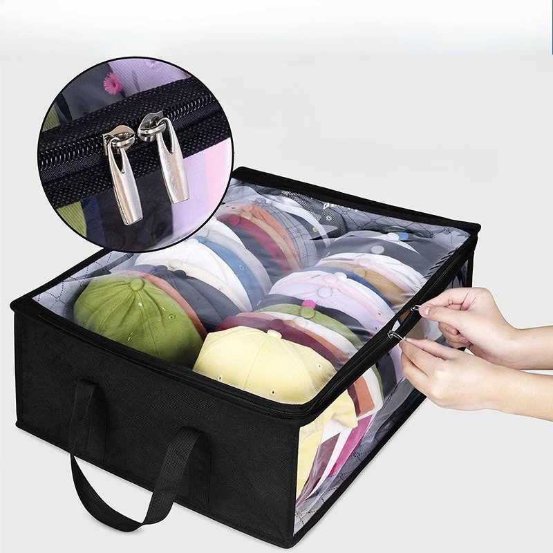 Hat Storage Bag with Clear Window Foldable Large Capacity Travel Organizer for Closet