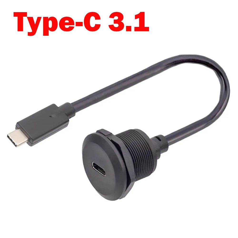 1pc USB Type C 3.1 Female to Male Charging Socket Type-C Data Port With Threaded Fixed Panel Type USB-C Power Jack Connector