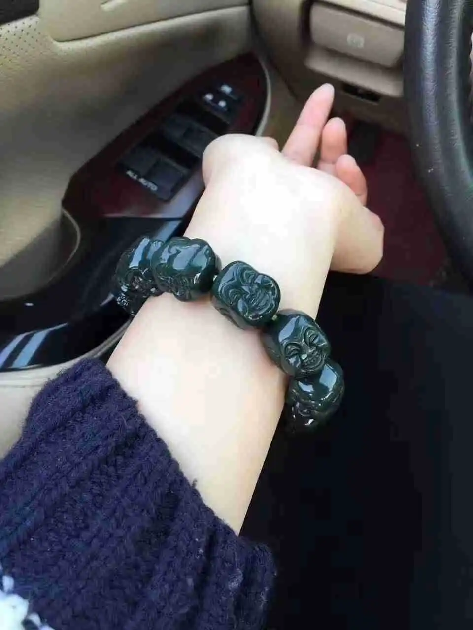 Hotan Jade Blue Jade Bracelet Arhat Hand String Men's Dark Jade Hand String Buddha Beads Play with Men's Jewelry women Bracelet