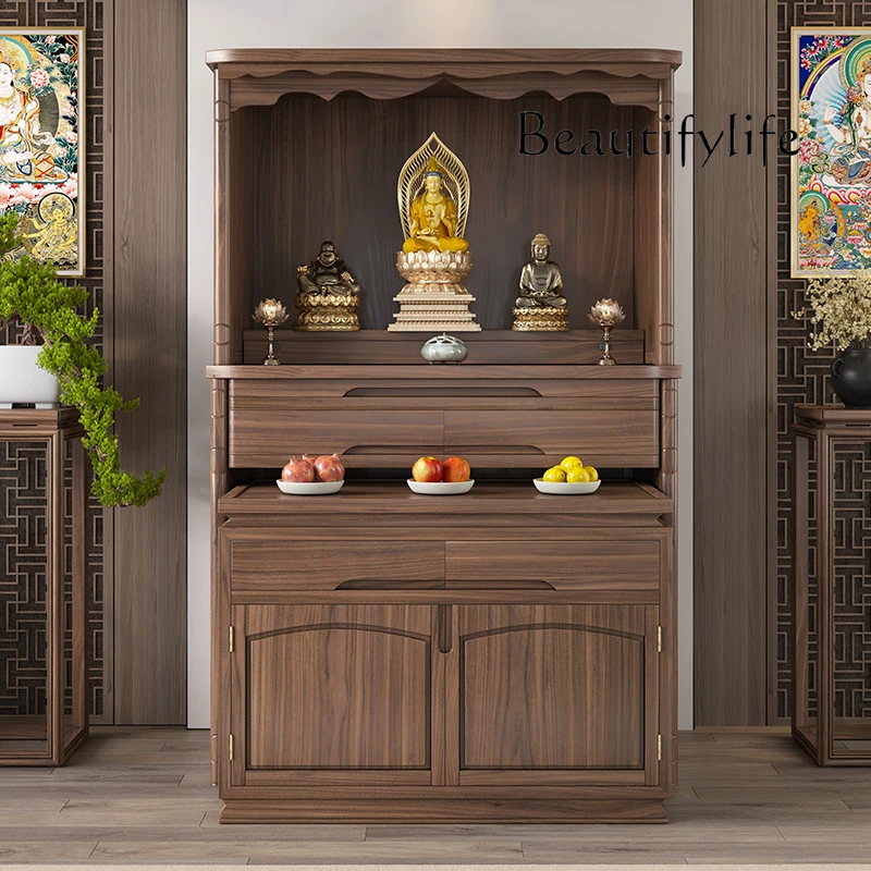 

North American black walnut shrine new Chinese vertical cabinet Bodhisattva Guan Gong worshiping altar
