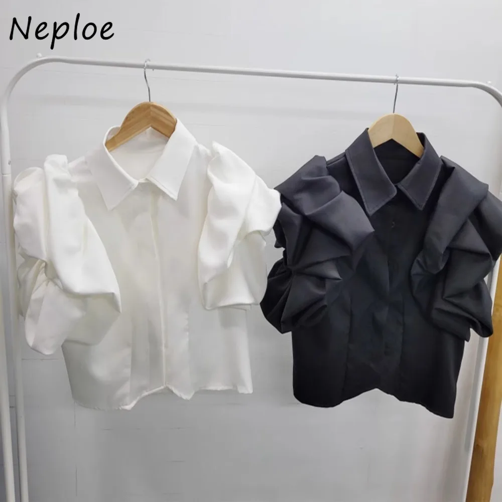 Neploe Small Fellow High Street Solid Minority Mujer Casual Elegant Moda Senior Puff Sleeve Blusas French Style New Unique Shirt