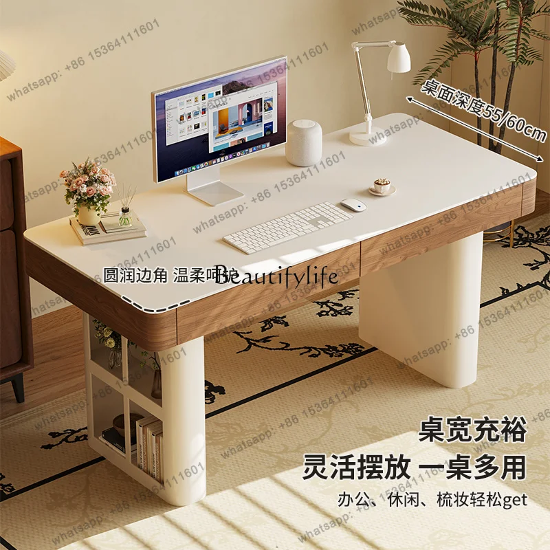 jj4 Vintage Cream Style Rock Board Desk Light Luxury Simple Home Solid Wood Study Computer Desk