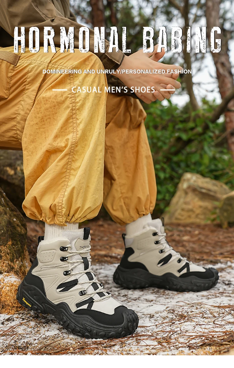 Herbst- und Winter-Herren-High-Top-Schuhe in Übergröße, Outdoor-Fleece-gefütterte Warme Schneesportschuhe, mit Komfortablem und Hautfreundlichem Futter, Hervorragender Griffigkeit, Geeignet für Outdoor-Aktivitäten und den Täglichen Arbeitsweg – Detail 1