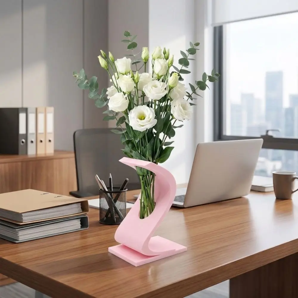 3D Printed S-shaped Twisted Vase Minimalist Hollow Out Desktop Pen Holder Plastic Geometric Art Flower Ware Office