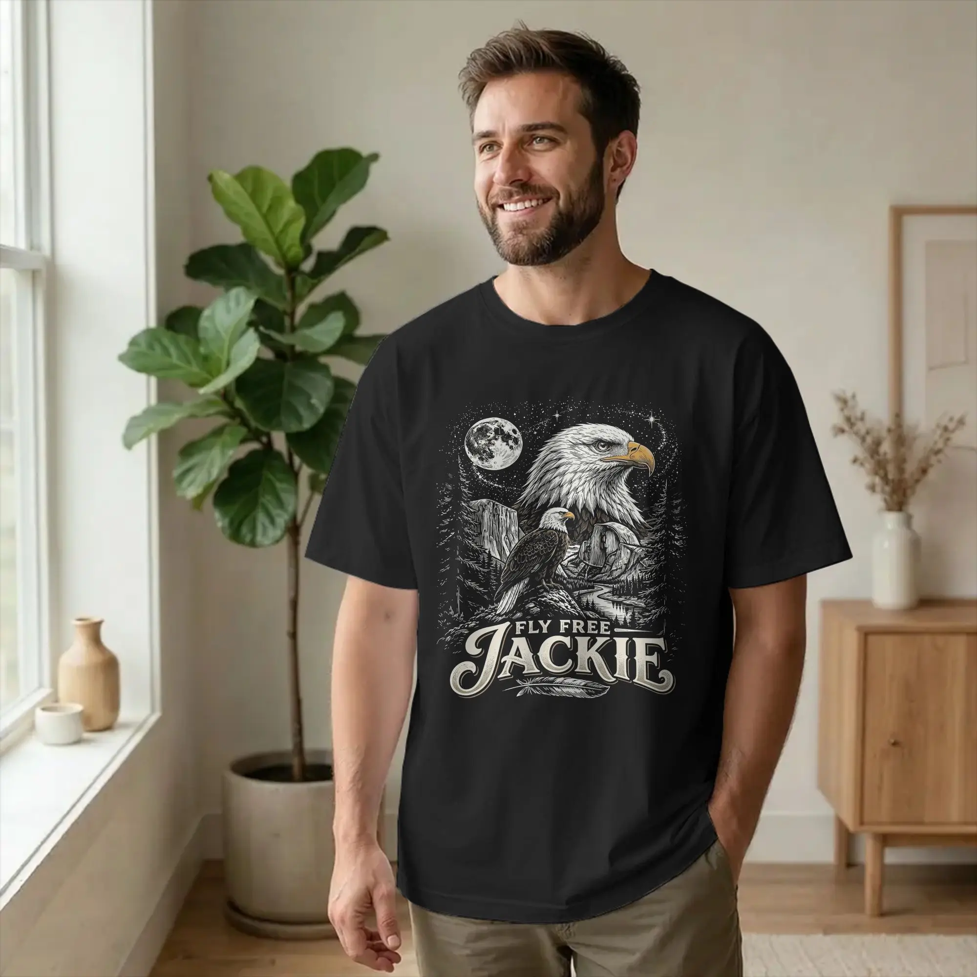 Jackie Bald Eagle  gift for Birder T-Shirt For Men Women 100%Cotton Tops Vintage  Round Neck Short Sleeve
