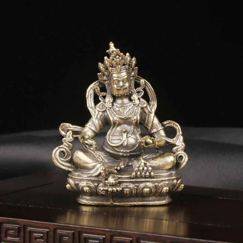 Retro Brass Yellow God Of Wealth Ornament Tibetan Religious Buddha Statue Crafts Enshrined Statues Cultural Relics