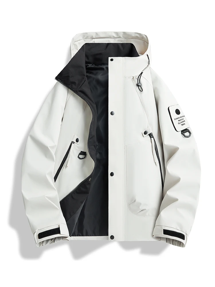 Image of Herren Mode Kapuzen-Windbreaker mit mehreren Taschen, leichte Freizeitjacke für den Outdoor-Bereich