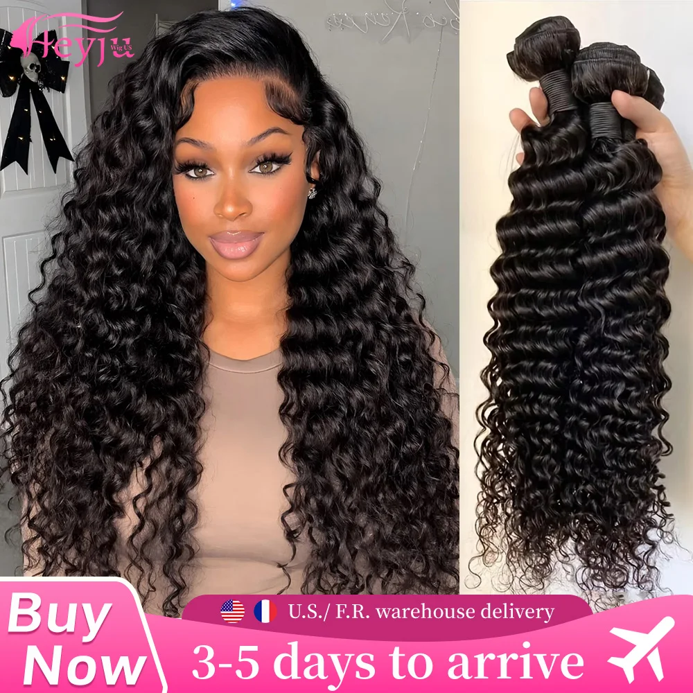 

38 Inch Deep Wave Bundles Human Hair Weave 1 2 or 3 Bundles Deal Wet and Wavy Double Drawn Natural Black Extensions Genuine