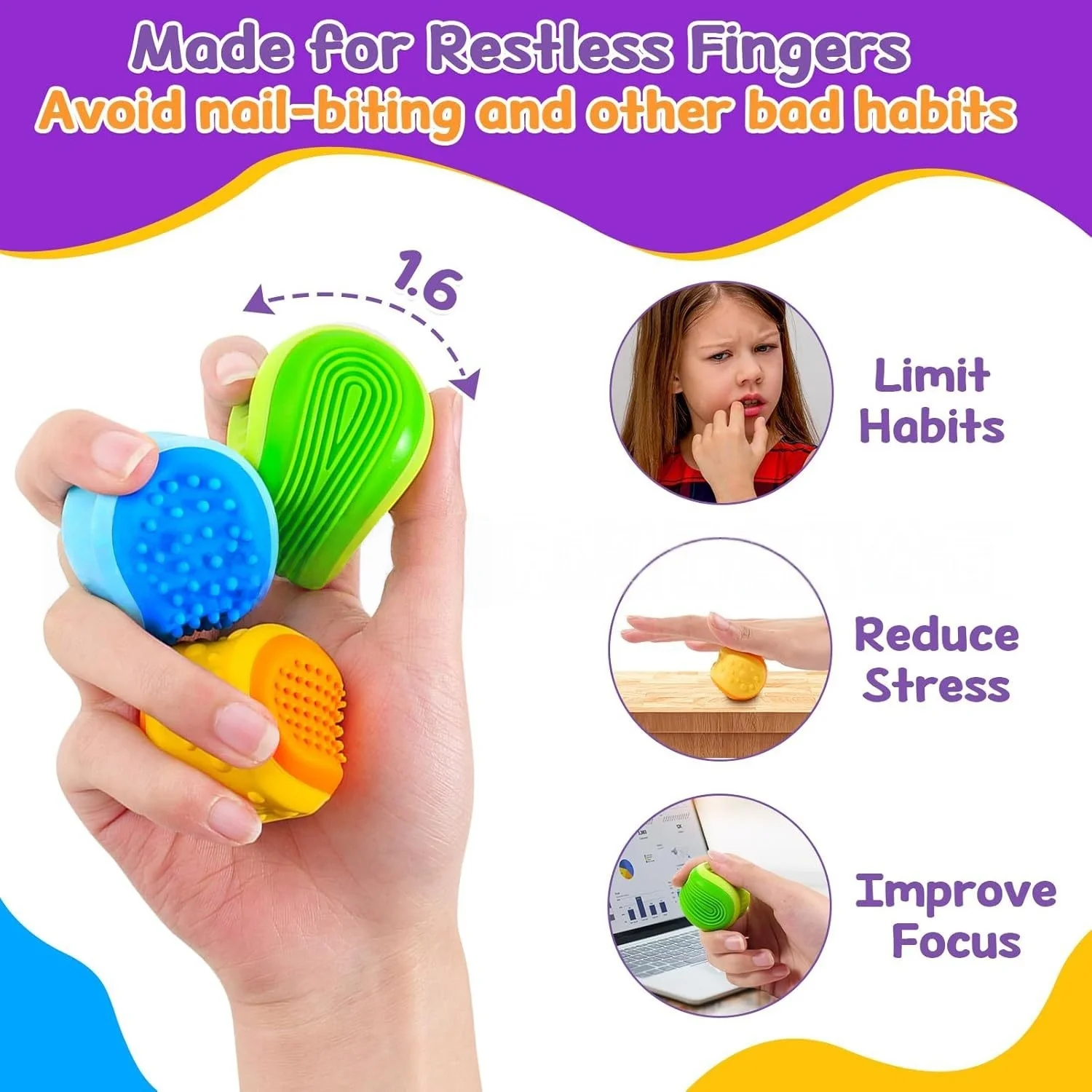 Fidget Toys Silicone Textured Sensory Stone Balls for Kids 3 Pack for Autism Children Calming Quiet Stress for Student Adults