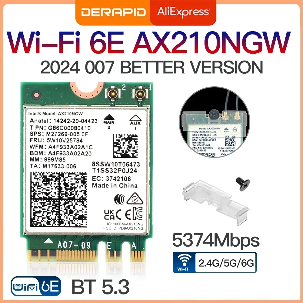 Dwuzakresowy bezprzewodowy AX210 Bluetooth 5.3 AX210NGW 2,4 Gb/s 802.11AX Bezprzewodowy Wi-Fi 6 AX200 dla karty WiFi Intel AX210NGW M.2