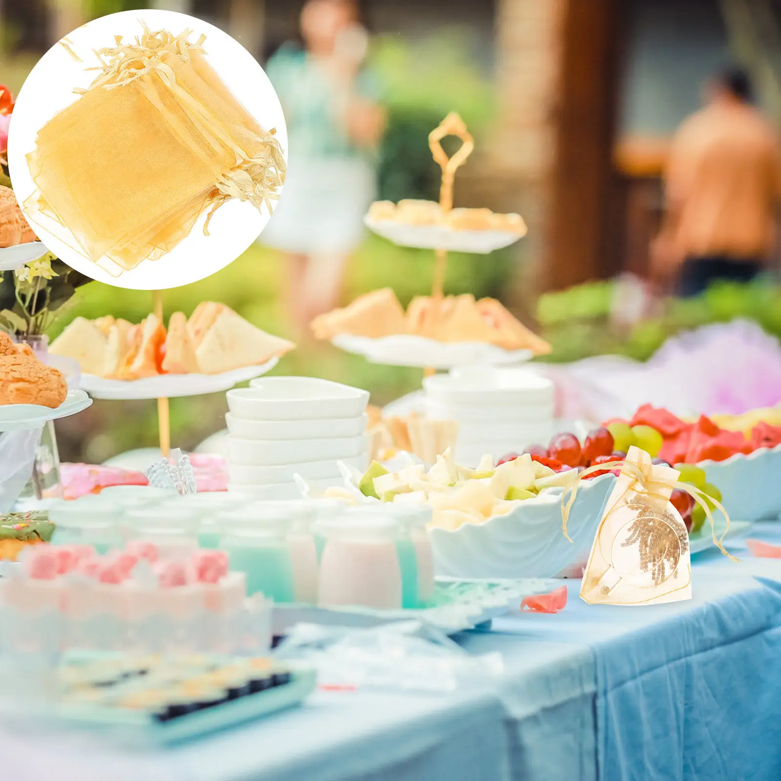 

100Pcs Elegant Organza Drawstring Bags Wedding Favor Pouches Jewelry Storage Mesh Gift Bags Small Size Portable Reusable