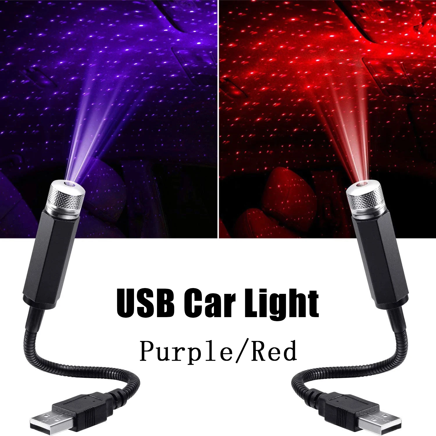 Projetor de luz do carro USB ajustável Luz de inundação romântica Luz noturna Luz da atmosfera da galáxia Decoração interior do carro Luz LED