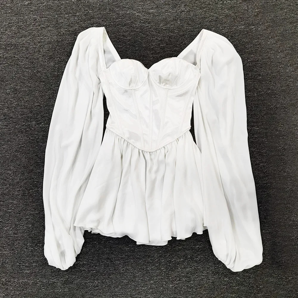 

Шифоновый фонарь Све с квадратным воротником и запахом на груди Dr ort Юбка Long Sve Street Sle Высокая талия A-Line Pure Color Dr