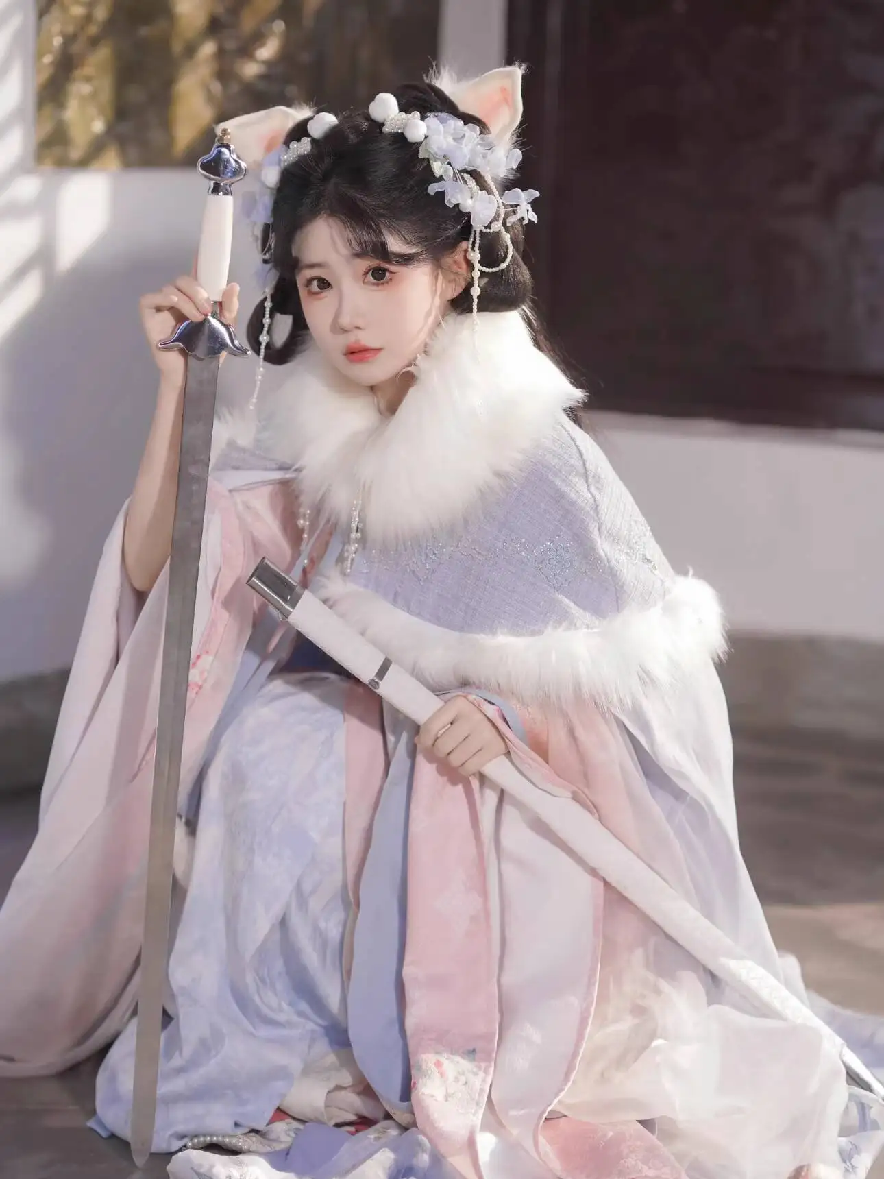 Women In Hanfu Wei Jin Southern And Northern Dynasties Heavy Embroidery Set Double Layer Cloak Costume Cosplay Chinese
