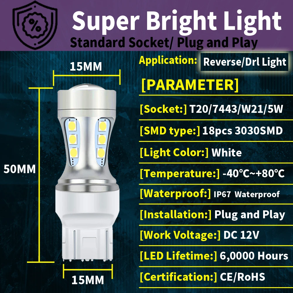 2 Stuks T20 W21/5W 7443 W 21W 7440 Led Remlamp Achterlicht Canbus Geen Hyper Flitsstop Diode Lamp 12V Voor Subaru Outback 2003 ~ 2009