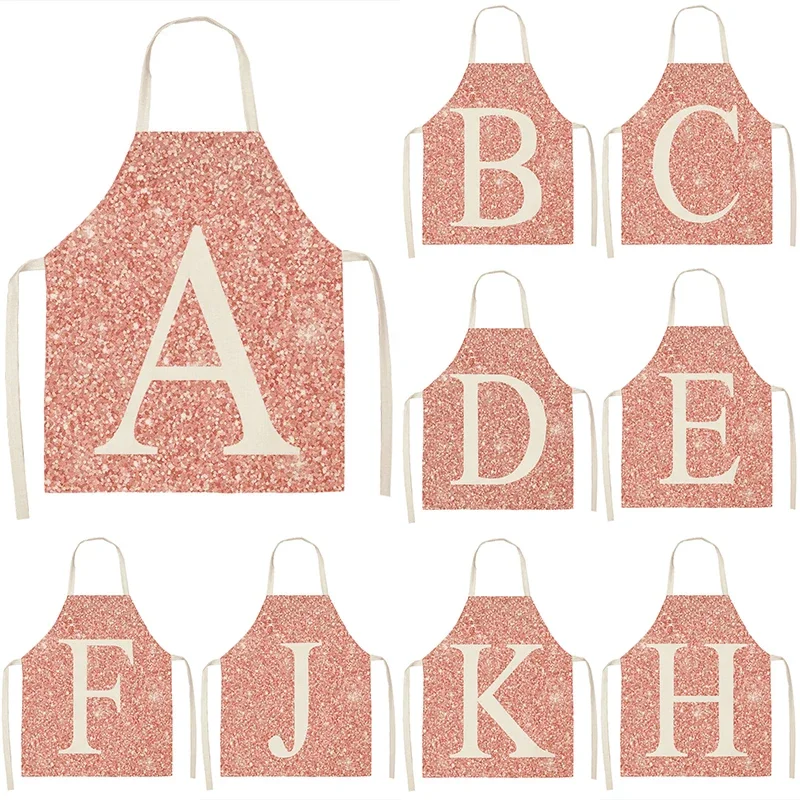 Pink Letter Printed Pattern Kitchen Sleeveless Aprons Cotton Linen Bibs 53*65cm Household Cleaning Pinafore Home Cooking 46422