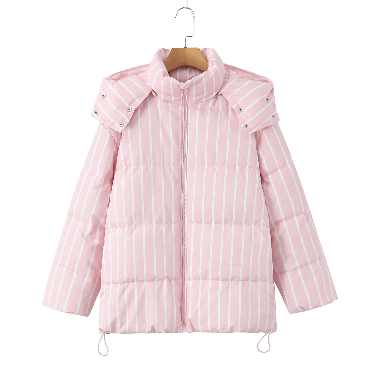 Maxdutti Fashion Woman Clothes Tops Ins Fashion Blogger Pink Striped Bread Coat Women's Jacket Loose Hooded Parka Coat Women