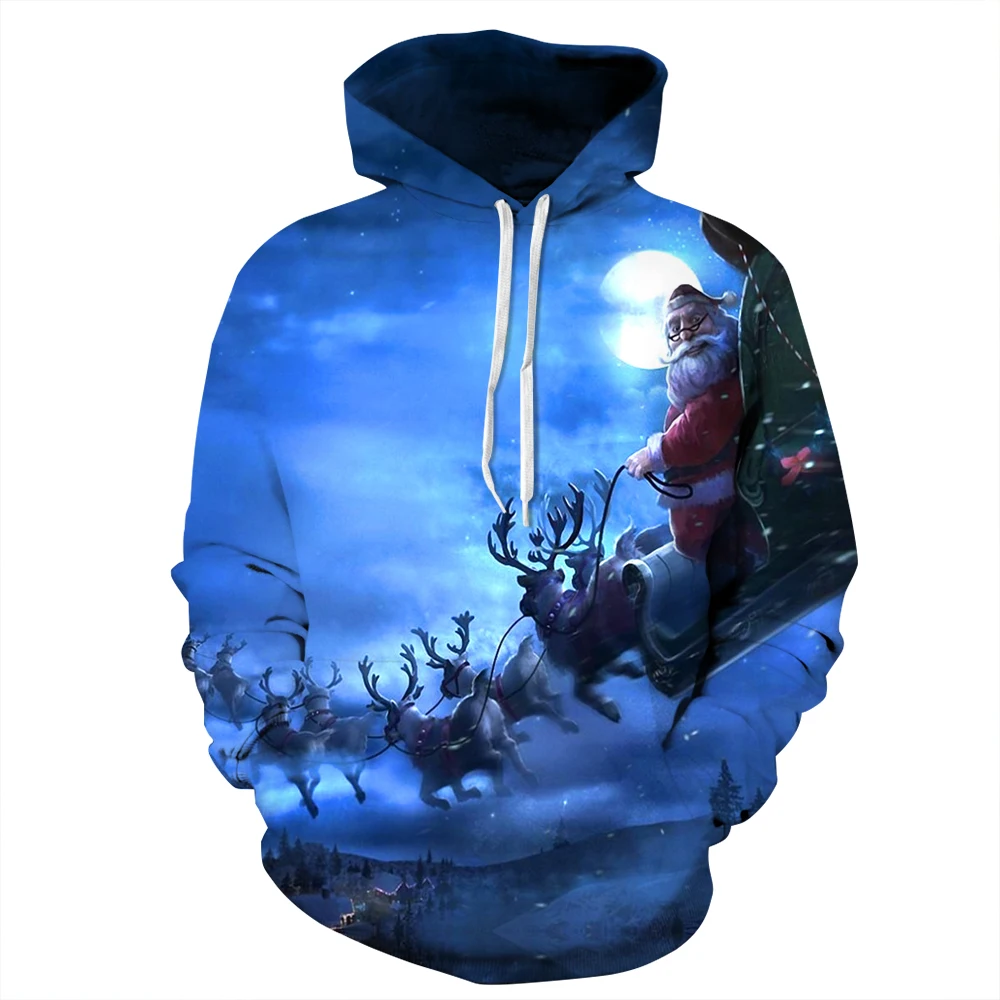 Women/Men Sport Hoodies Santa Christmas 3D Print Sweatshirts Long Sleeve Sportwear Oversize Tops Fitness Running Hooded Sweaters