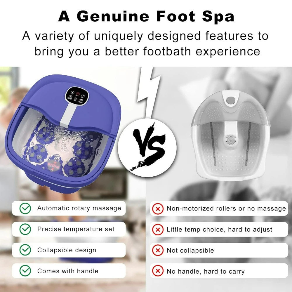 Upgrade Collapsible Foot Spa Electric Rotary Massage, Foot Bath with Heat, Bubble, Remote, and 24 Motorized Shiatsu Massage Ball