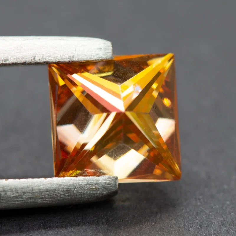 Moissanit Prinzessinnen-Schliff in Orangeton, Edelstein, im Labor gezüchteter Edelstein, Schmuckherstellungsmaterialien mit Zertifikat – Detail 5