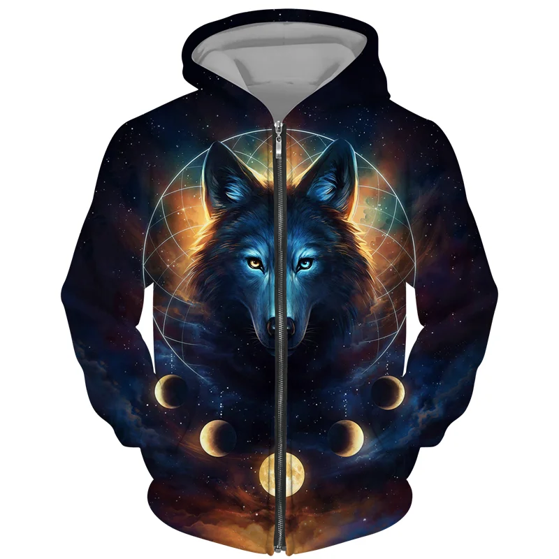 Cool 3D Wolf Printed Zipper Hoodies Fashion Men/Women Streetwear Hooded Jacket Coat Unisex Casual Hip Hop Pullover Sweatshirts