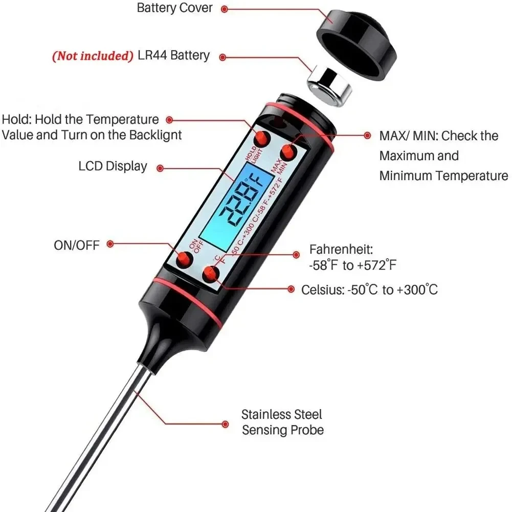 Kitchen Food Baking Digital Thermometer Electronic Probe Type Digital Display Liquid Grill Thermometer