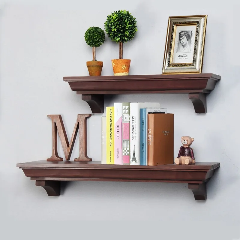 

American solid wood rack Shelf TV set-top box rack Living room wall wall hanging European wall hanging word baffle rack