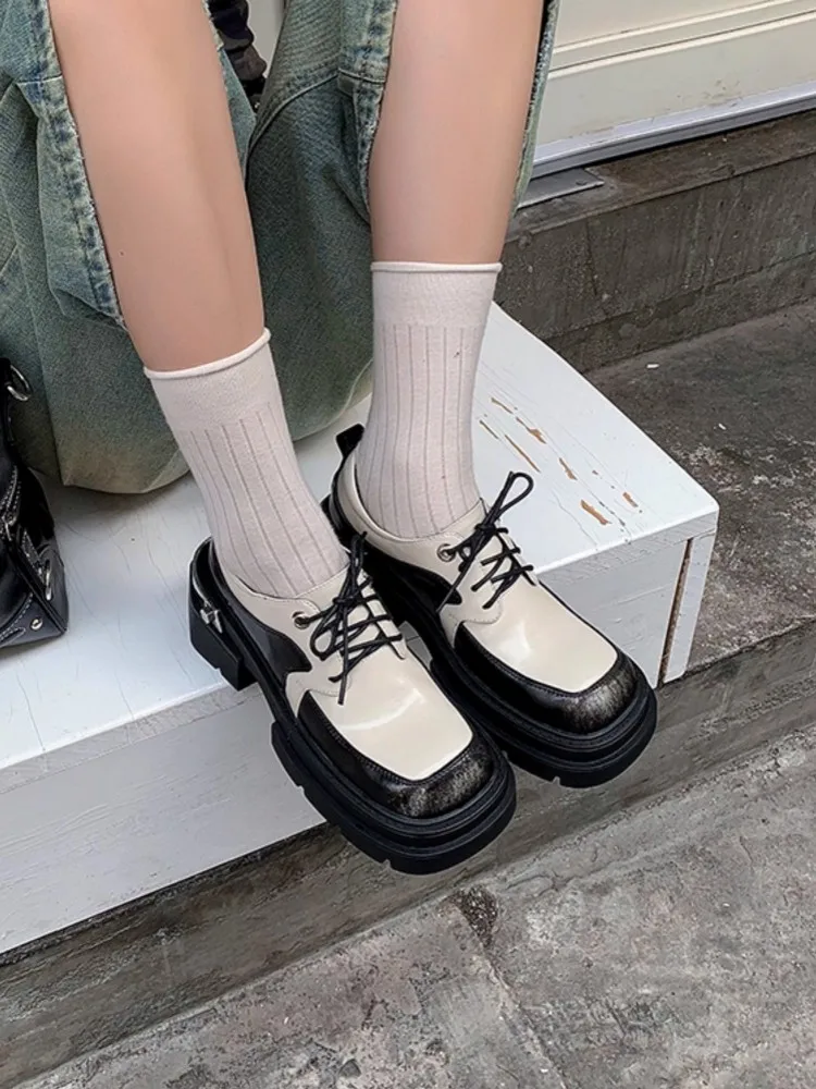 جديد إمرأة خمر جولة تو منصة سميكة 6 سنتيمتر انقسام الجلود أنيقة السيدات موضة مريحة الدانتيل يصل تنوعا أحذية عادية #2