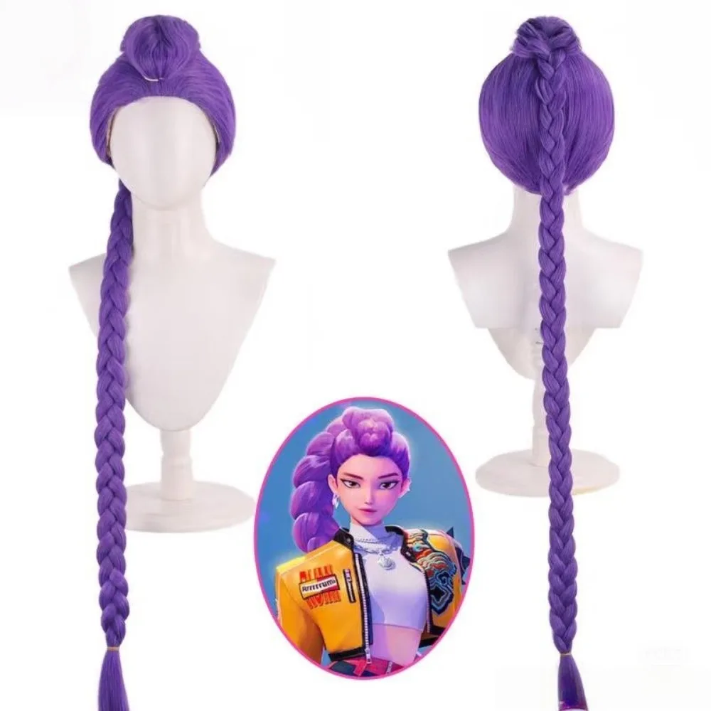 Rumi Paars Cosplay Pruik Voor Kinderen KPOP Demon Hunters Halloween Party Lange Vlecht Haar Anime Film Kostuum Accessoires