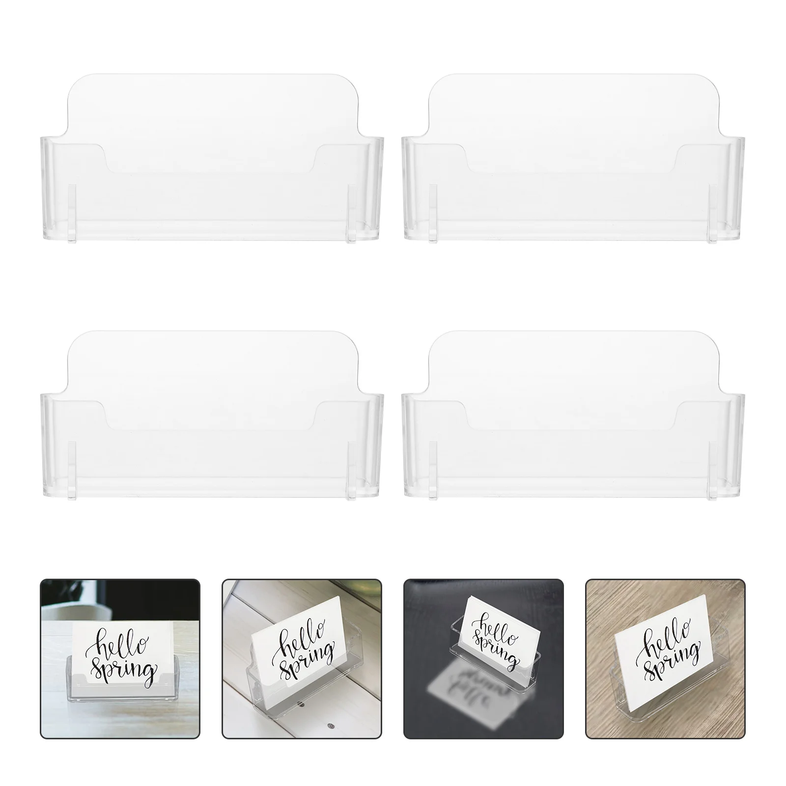 

4 Pcs Transparent Business Card Holder Cards Box Acrylic Display Stand Desktop Clip Aesthetic Visiting Clear