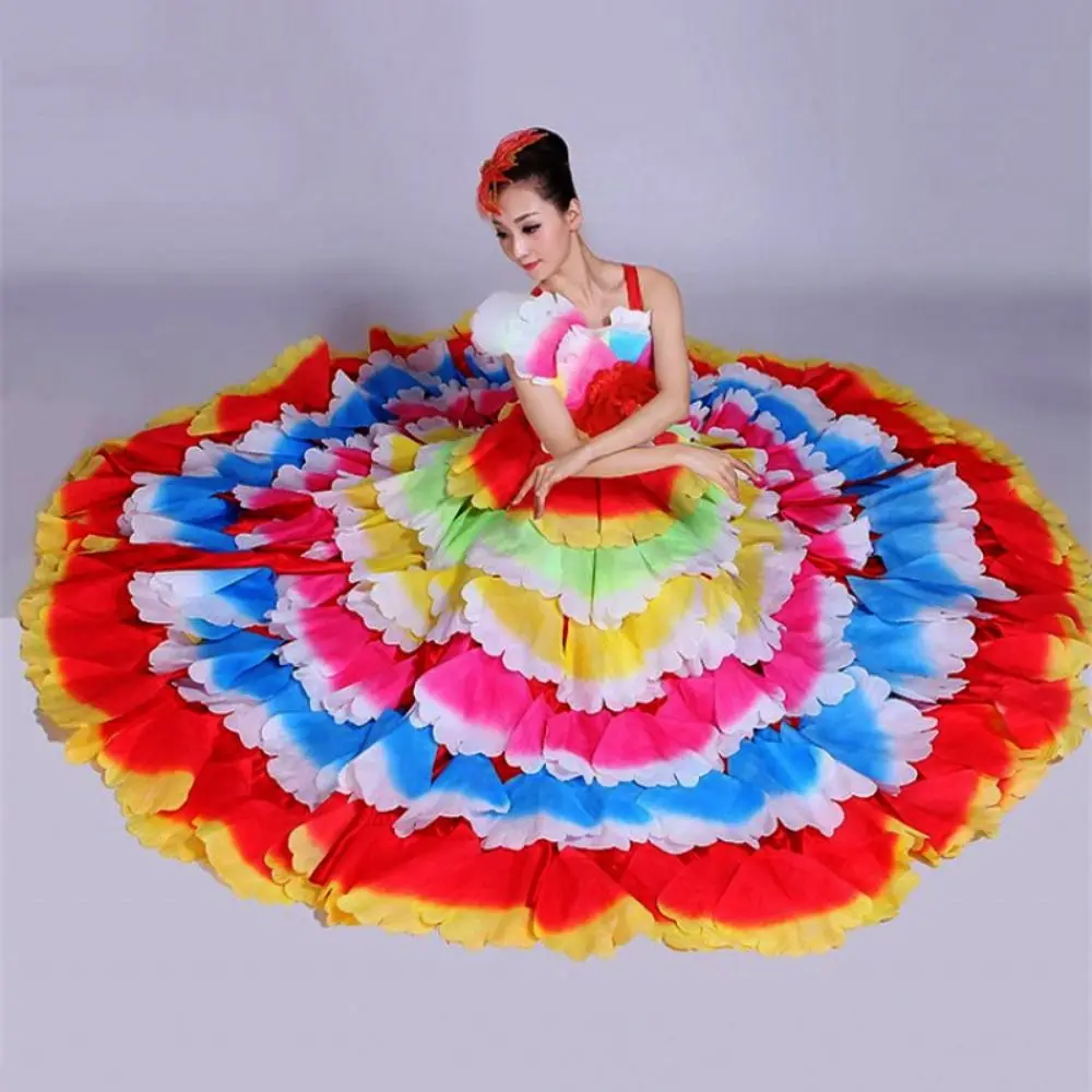 High Quality 180-360 Degree Big Swing Petal Skirt 3 Colors S M L XL Spanish Flamenco Dress Stage Costume