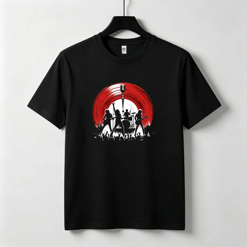 Unisex Red Vinyl Record Band Graphic T-Shirt Vintage Music Print Casual Short Sleeve Cotton Tee Streetwear Summer Y2k Top