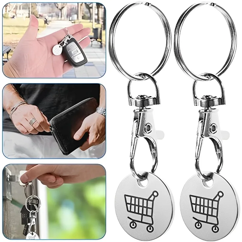 3/1Pcs Trolley Tokens Keychain Universal Small Metal Stainless Steel Portable Shopping Cart Tokens Key Ring Ornament Decoration