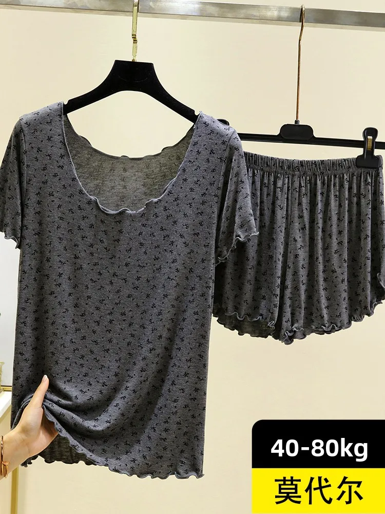 

Modal Loose Short Sleeve Home Clothes Set Women Summer Thin Casual Large Size Floral Sleepwear Two Piece Set Comfortable Nigh...