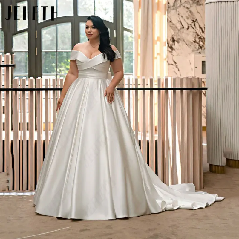 

JEHETH Satin A-Line Wedding Dresses Plus Size Off The Shoulder Sweetheat Bridal Gowns For Woman Exquisite Sexy Vestidos De Novia