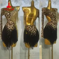 Latin Dance Competition Dresses High End Sexy Leopard Pattern Tassel Skirt Adults and Children Customized Performance Clothing