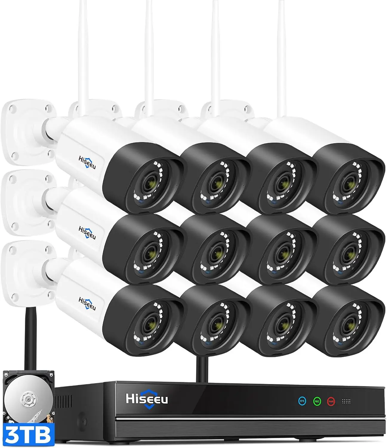 

Hiseeu 5MP Wi-Fi камера безопасности для улицы, 12 шт. 16-канальная система наблюдения с камерой NVR, цветное ночное видение, прожектор и сирена Al