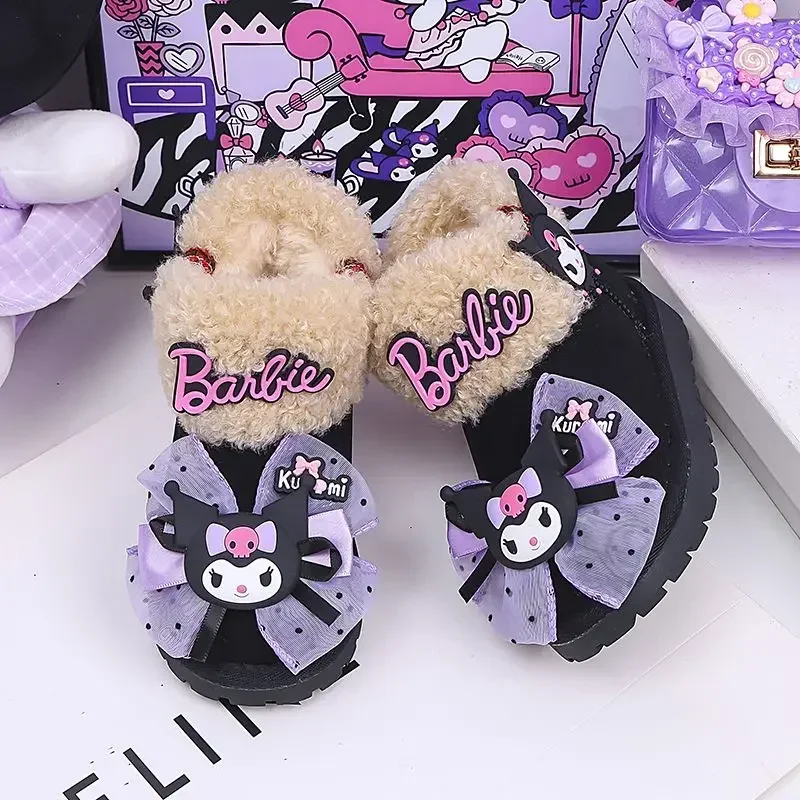 

Kuromi Anime Kawaii MINISO Fashion Children Snow Boots Cute Cartoon Cotton Ins Shoes Fleece Thickened Shoes Gifts for Kids