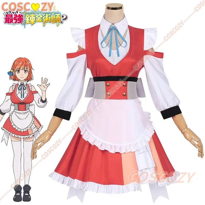 New Anime Cosplay Possibly the Greatest Alchemist of All Time Maria Cosplay Costume Red White Maid Dress Bow Tie Headwear Set