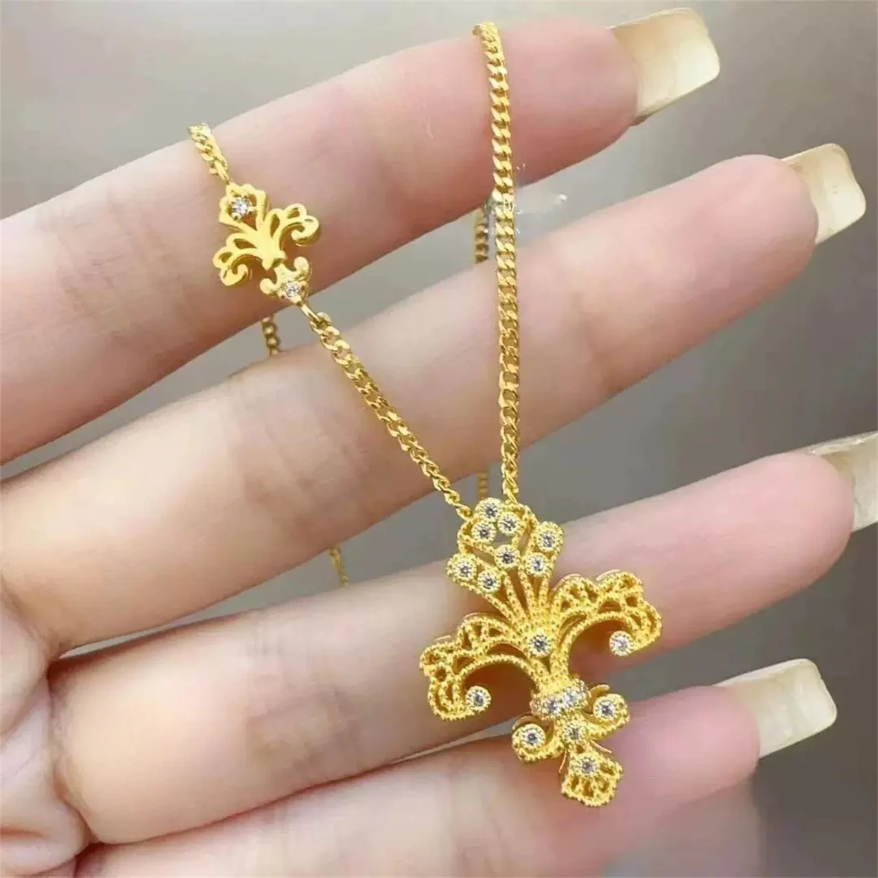 

Женское ожерелье с подвеской из золота 999 пробы (24K) в ретро-стиле, плетеное, ажурное, с узором ириса, элегантное, высококачественное ювелирное украшение в подарок