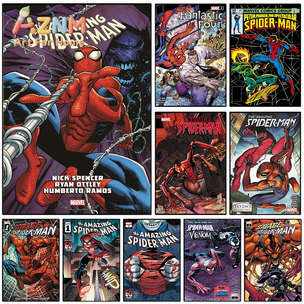 The Amazing Spider‑Man Comic Canvas Print, Classic Superhero Graphic Art Poster, Frameless Canvas Wall Picture for Man Cave Ga