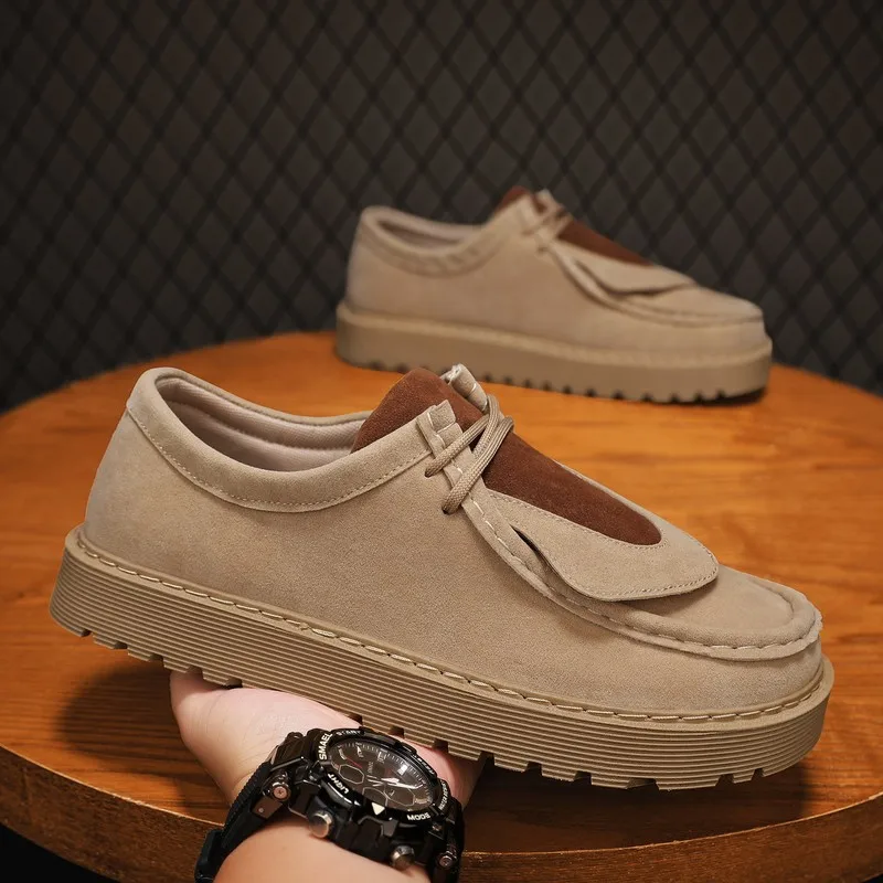 

Autumn Khaki Suede Leather Loafers Men Fashion Casual Shoes For Men Driving Shoes Platform Skateboard Leisure Shoes Men Designer