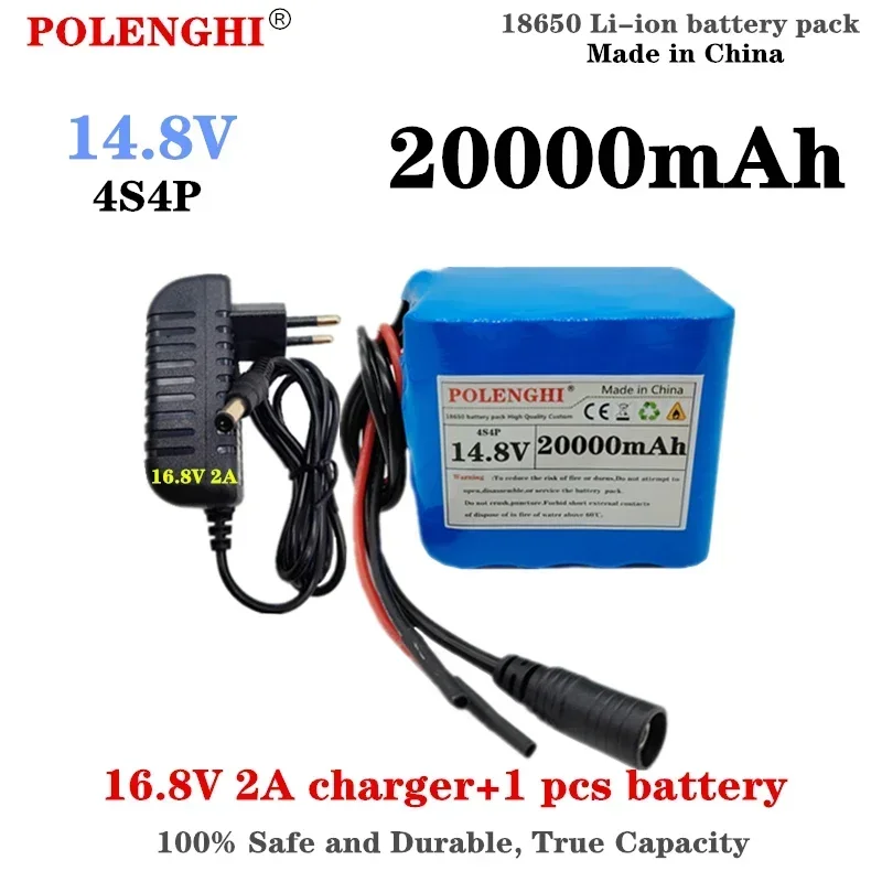 Real Capacity 4S4P 14.8V 14000-20000mAh 18650 Rechargeable Lithium Battery Pack with Built-in Intelligent BMS 16.8V 2A Charger