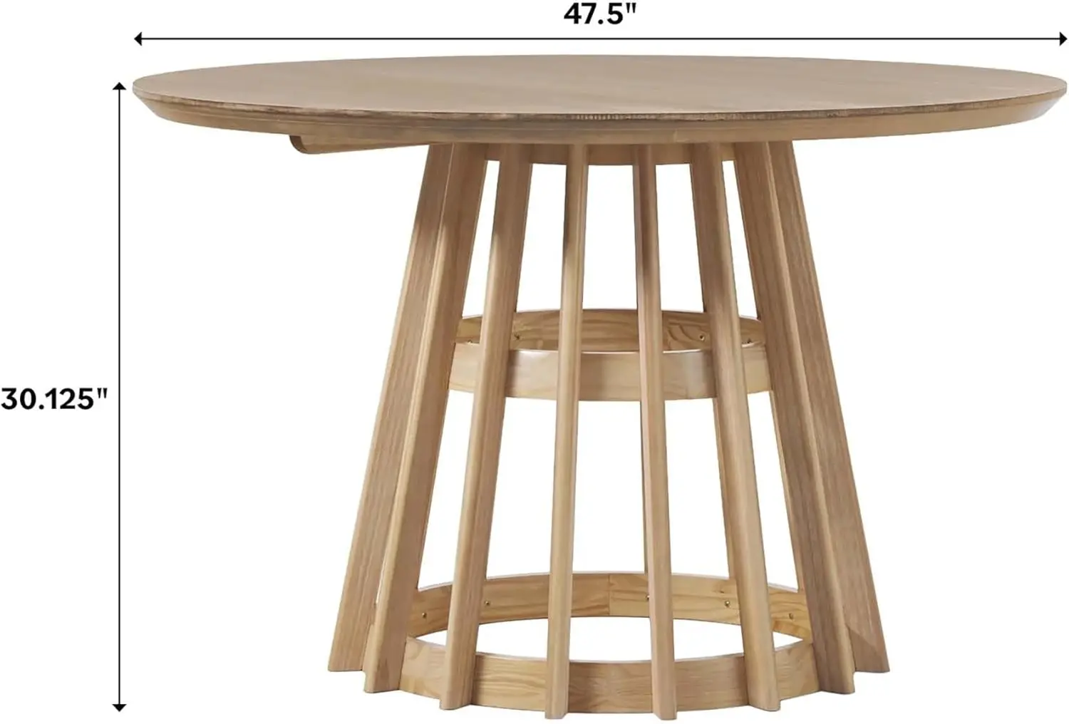 Modern Slatted Wood Pedestal Base Dining Table, 48 Inch, Cerused White