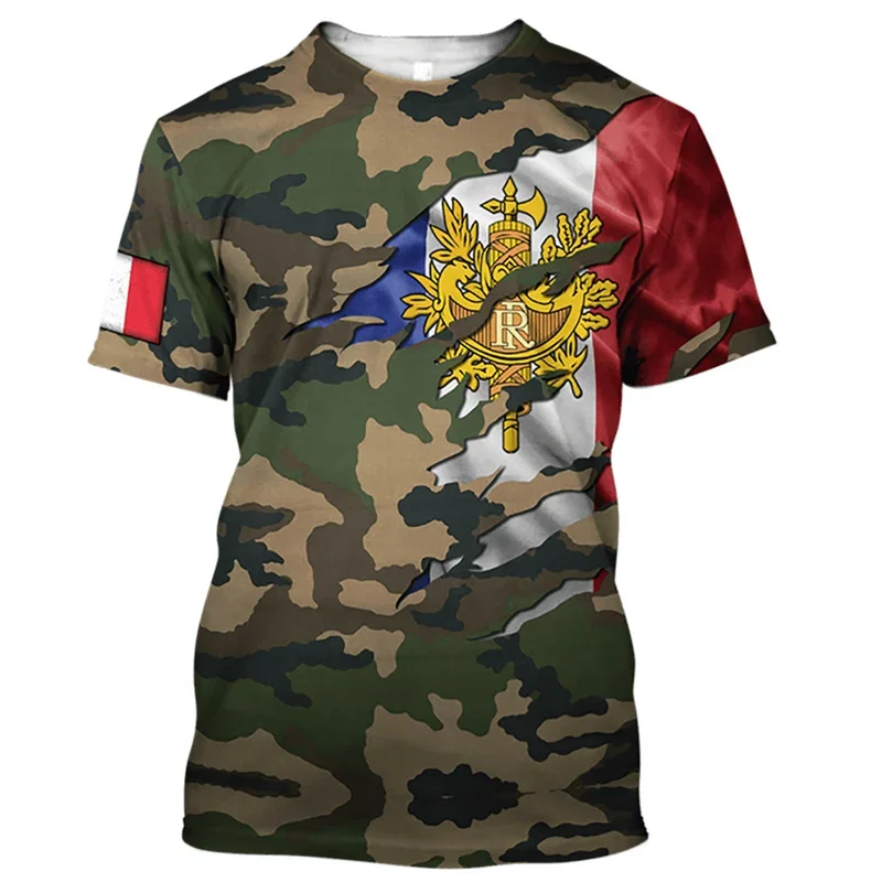

3D France Flag Forest Camouflage Graphic T Shirt for Men Clothing French Football Jersey T-shirt Short Sleeve Tops Tee Shirts