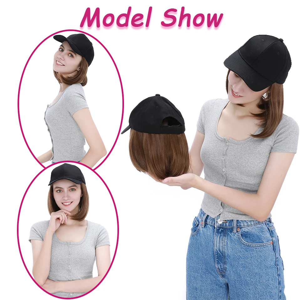 Benehair Synthetic Fluffy Natural Wavy Hair Wigs Cap Straight Baseball Wig Bob Wig Kinky Curly Adjustable Hat Wig Cap With Hair
