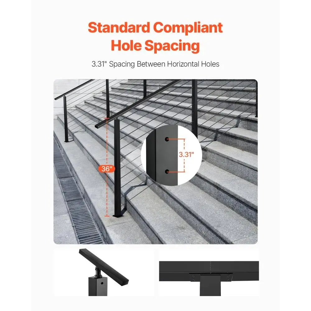 Stainless Steel 36 Inch Stair Railing Post with Pre-Drilled Holes for Cable  System Black Curved Bracket 1 Pack