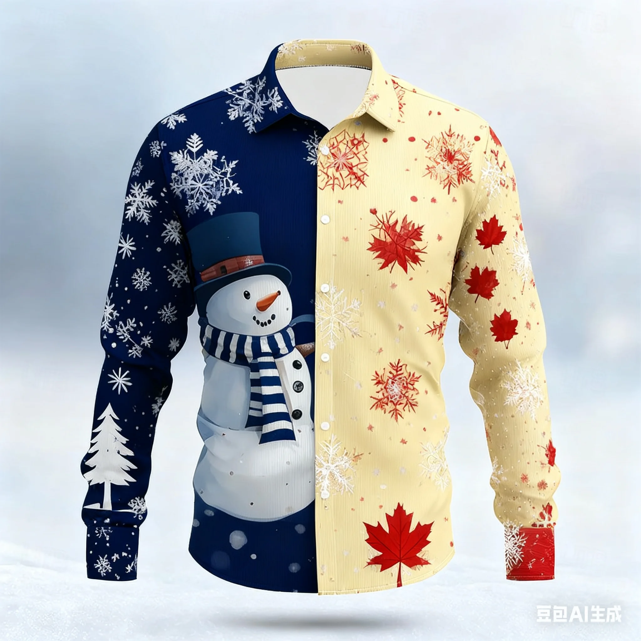 

2025 Christmas Men's Snowman Snowflake Man Shirt Dress Shirts Long Sleeve Fashion Casual Outdoor Holiday Spring Fall Winter