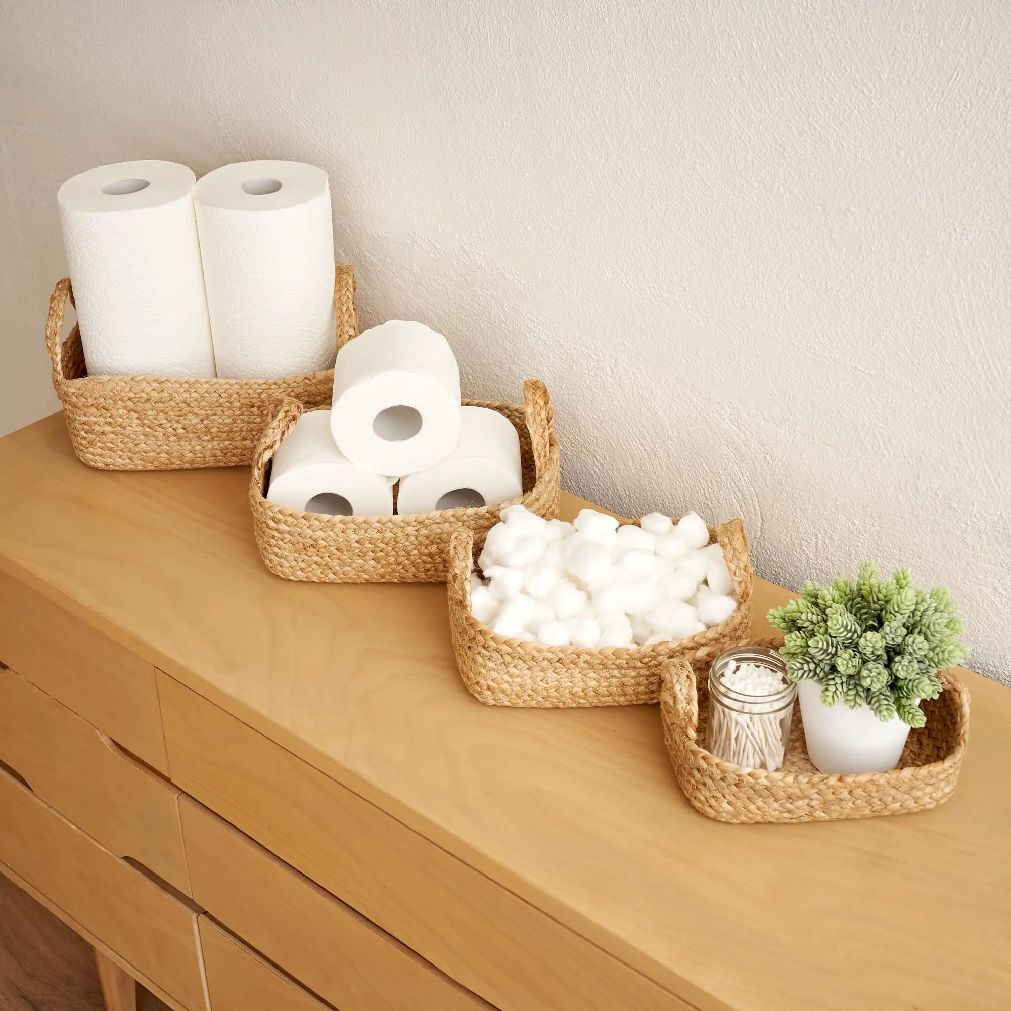 4 Pack Wicker Storage Baskets for Shelves, Premium Woven Bins for Home Organization, Sturdy Decorative Storage Set, Perfect for Nursery, Bedroom Closet & Shelf Decor, Fits All Home Styles